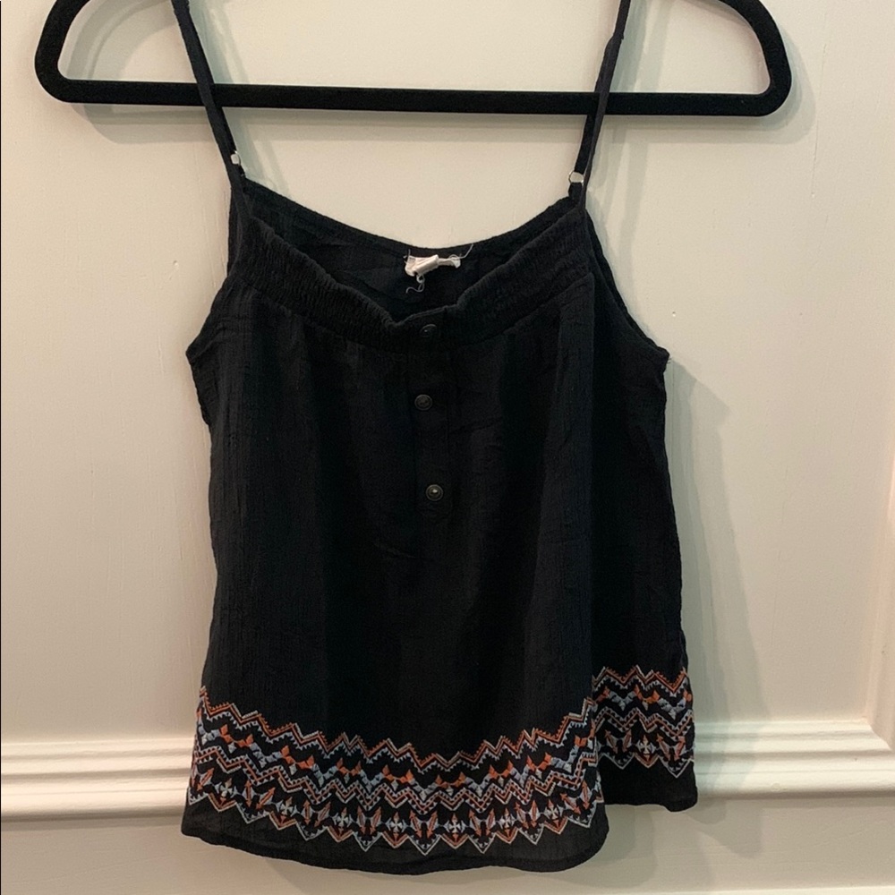 E (hanger) M Geometric Embroidered Black Spaghetti Strap Tank Top Size Small